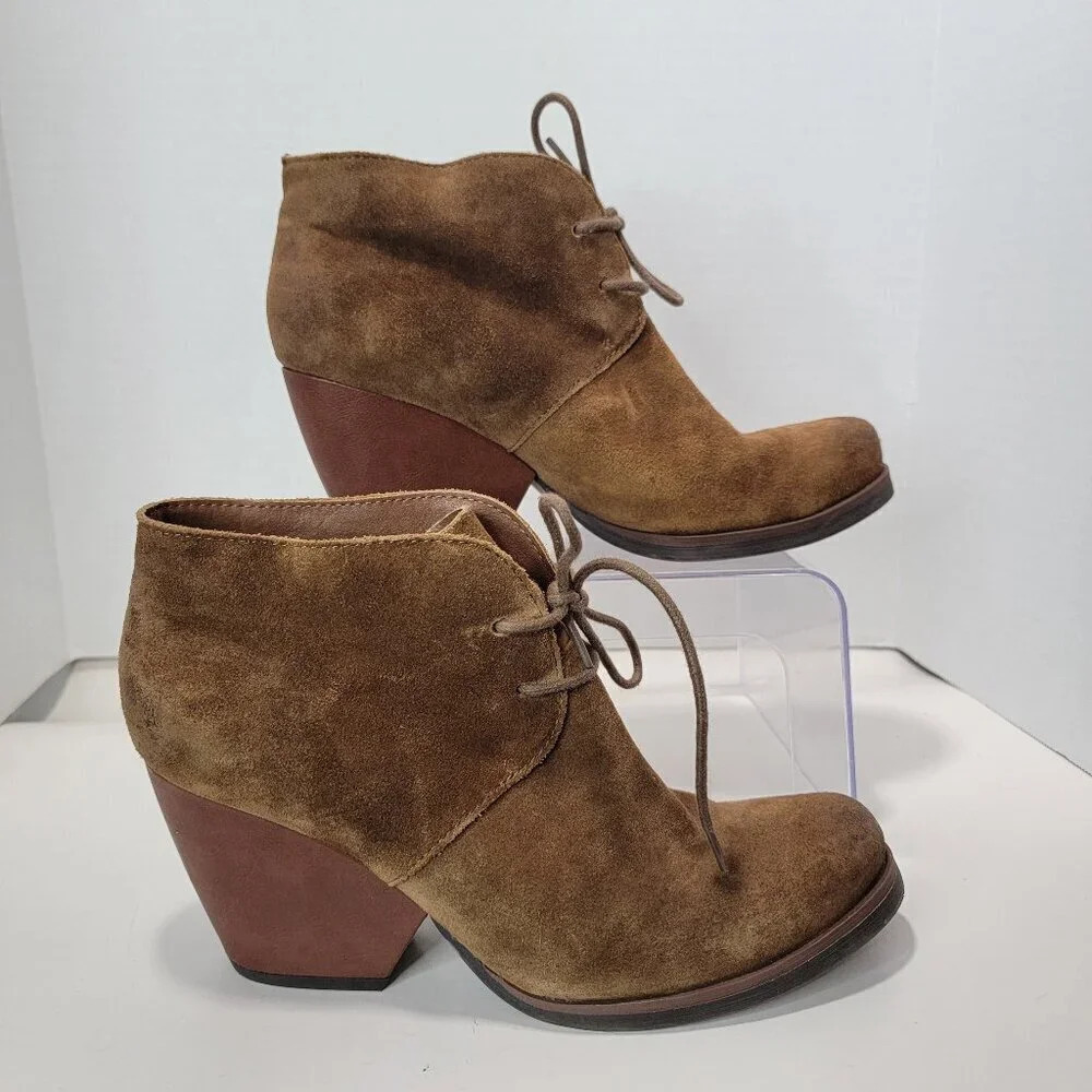 Kork-Ease Korks Roana Womens 8.5 Leather Chunky‎ Heeled Ankle Boot Boho Bootie